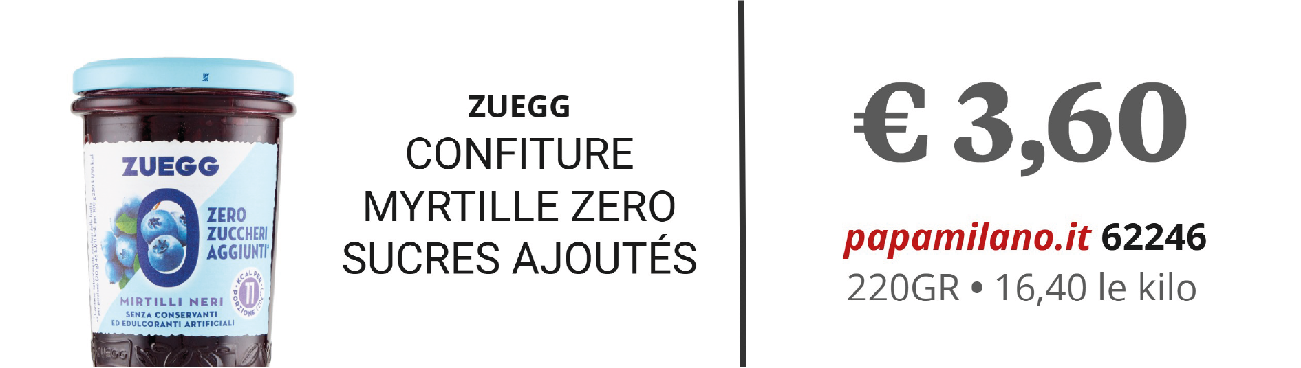 ZUEGG CONFITURE MYRTILLE ZERO SUCRES AJOUTÉS